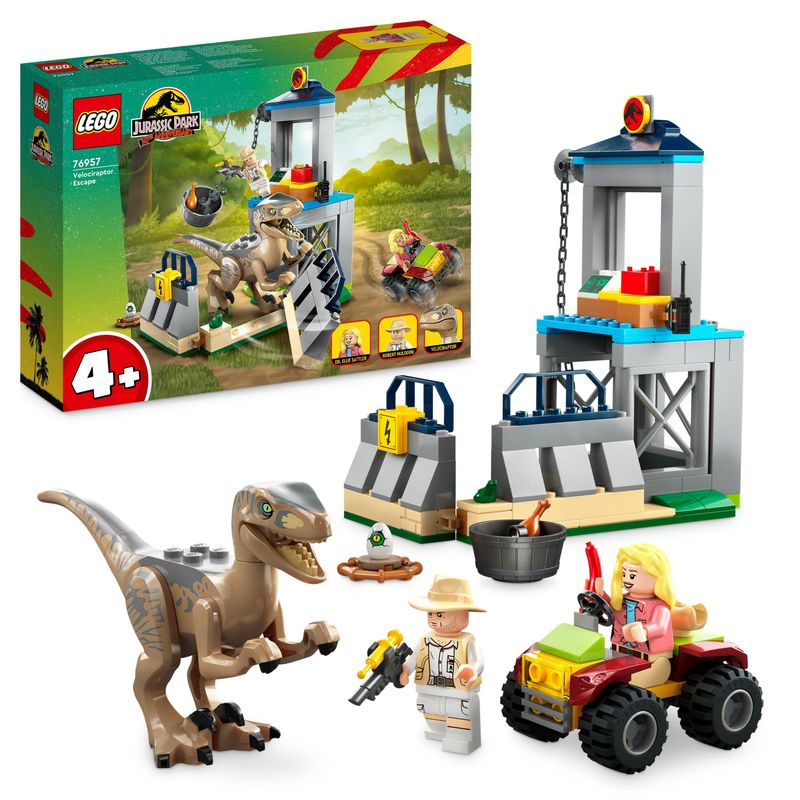 LEGO-Jurassic-Park-76957-La-Fuga-del-Velociraptor-Dinosauro-Giocattolo-per-Bambini-4--Anni-con-Dino-Fuoristrada-e-2-Minifigure
