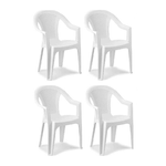 TrAdE Shop Traesio  Set 4pz Sedia Da Giardino Con Schienale Effetto Rattan 54x56x81cm Plastica Bianca 869516 -