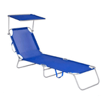TrAdE Shop Traesio  Lettino In Textilene Con Parasole Blu Per Mare Giardino Schienale Regolabile 281012 -