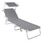 TrAdE Shop Traesio  Lettino In Textilene Con Parasole Grigio Mare Giardino Schienale Regolabile 281013 -