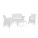 TrAdE Shop Traesio  Set Salotto Giardino Con Divano 2 Poltrone Tavolino Cuscini Effetto Rattan Bianco 156036 -