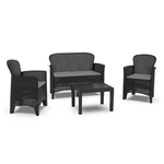 TrAdE Shop Traesio  Set Salotto Giardino Divano 2 Poltrone Tavolino Cuscini Effetto Rattan Antracite 156043 -