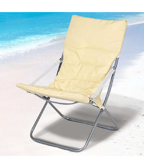 TrAdE Shop Traesio Spiaggina Sedia Canapone In Acciaio Tessuto Imbottito Pieghevole Relax Beige -