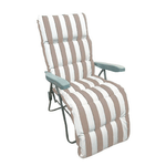 TrAdE Shop Traesio  Sedia A Sdraio Con Cuscino Imbottito A Righe Bianca Tortora 73x60x102 Cm Poltrona 512004 -