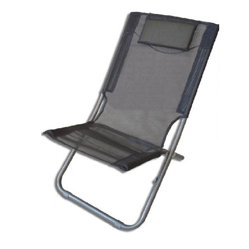 TrAdE Shop Traesio  Spiaggina Con Cuscino Testiera Grigio Textilene 57x47x95cm Pieghevole Portatile 281033 -