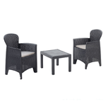 TrAdE Shop Traesio  Set Salotto Con Tavolino 2 Poltrone Antracite Effetto Rattan Con Cuscini Giardino 591042 -
