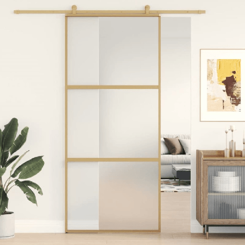 VidaXL Porta Scorrevole Dorata 90x205 Vetro Smerigliato ESG Alluminio
