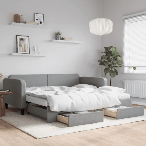 VidaXL Divano Letto Estraibile Cassetti Grigio Chiaro 100x200 Tessuto