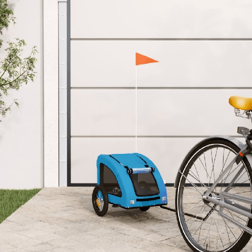 VidaXL Rimorchio da Bici per Cani Blu in Tessuto Oxford e Ferro