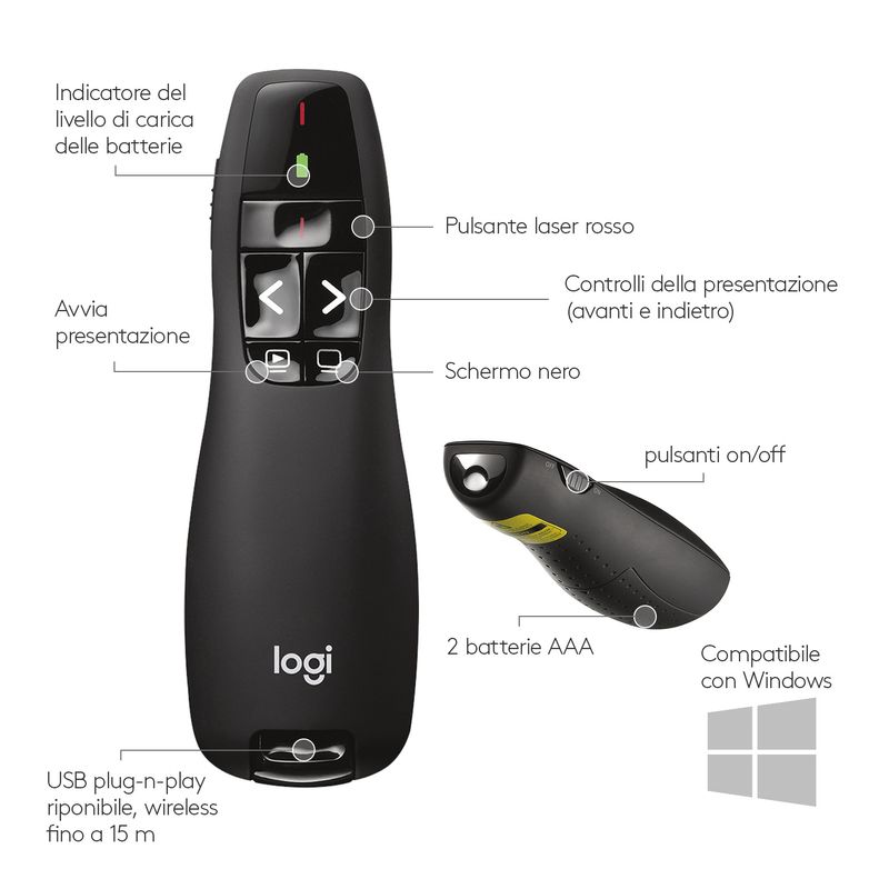 Logitech-R400-puntatore-wireless-RF-Nero