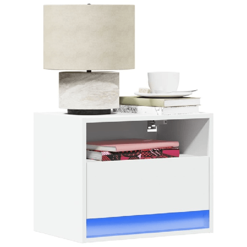 VidaXL Comodino a Parete con Luci LED Bianco