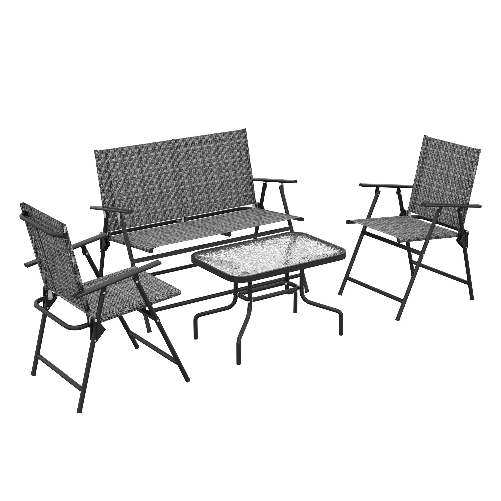 Outsunny Set Salotto da Giardino con Tavolino in Vetro, 2 Poltrone e Divanetto Pieghevoli, Grigio