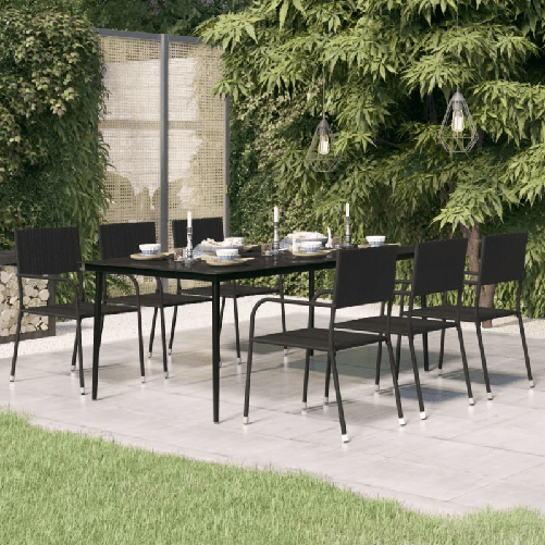 VidaXL Tavolo da Pranzo da Giardino Nero 200x100x74 cm Acciaio e Vetro