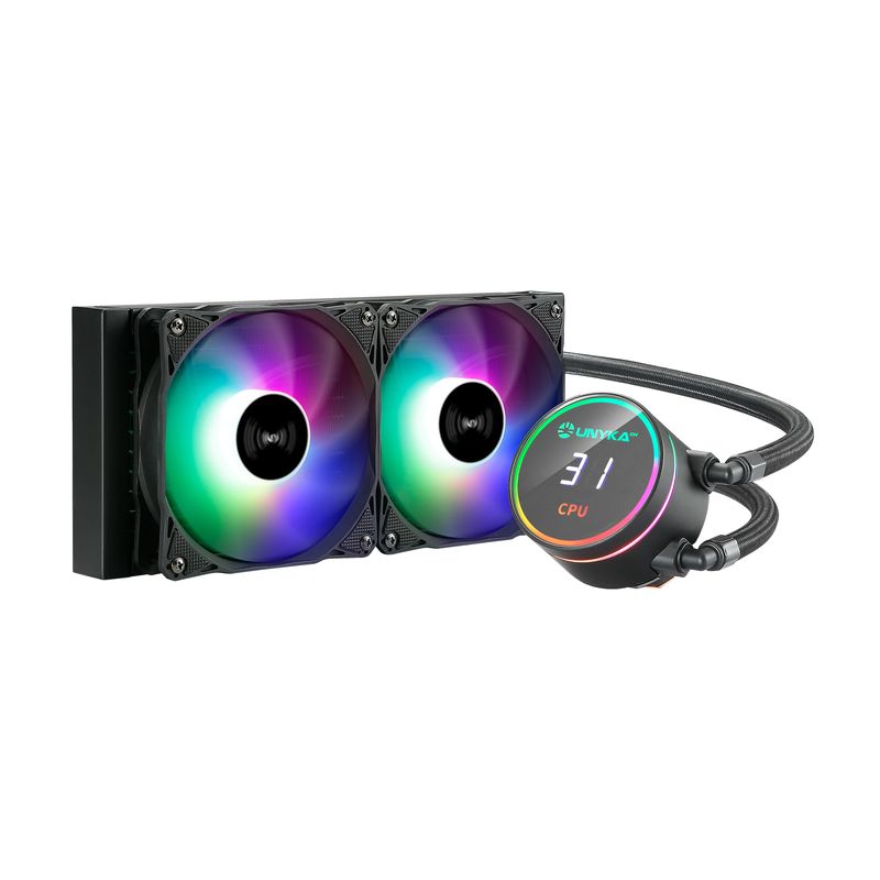 Kit-di-raffreddamento-a-liquido-Unykach-Aquastorm-240---2-ventole-da-120-mm---Illuminazione-RGB---Display-temperatura-CP