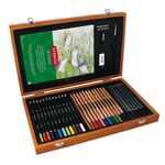 Derwent Academy Scatola in legno con 12 matite colorate, 12 matite colorate acquerello, 6 matite per schizzi in grafite,