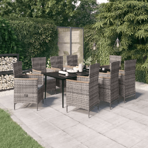 VidaXL Set Mobili da Pranzo da Giardino 9 pz con Cuscini Grigio