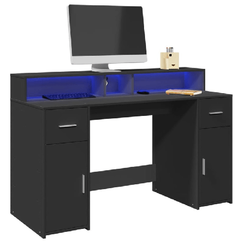 VidaXL Scrivania con Luci LED Nera 140x55x91 cm in Legno Multistrato