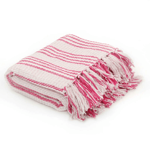 VidaXL Copriletto in Cotone a Righe 125x150 cm Rosa e Bianco