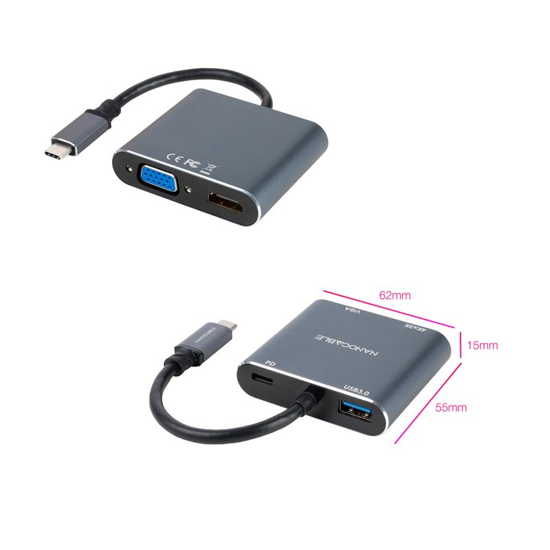 Nanocable-Conversor-USB-C-a-HDMI-VGA-USB-3.0-y-USB-C-PD---Longitud-del-Cable-15cm---Color-Gris