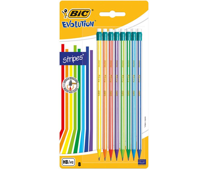 Bic-Evolution-Stripes-Pack-di-8-matita-di-grafite-esagonale