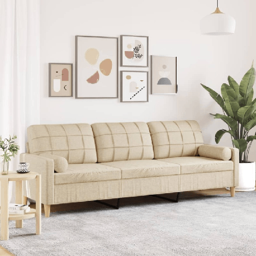 VidaXL Divano a 3 Posti con Cuscini Crema 210 cm in Tessuto
