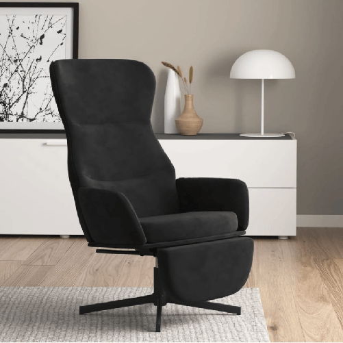 VidaXL Poltrona Relax con Poggiapiedi Nera in Velluto