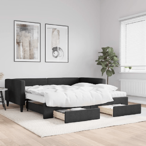 VidaXL Divano Letto Estraibile con Cassetti Nero 100x200 cm in Tessuto