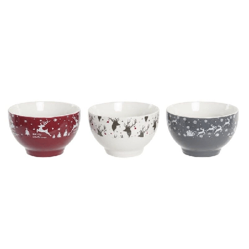 DKD Home Decor  Set di Ciotole DKD Home Decor Bianco Rosso Grigio Porcellana 500 ml 13 x 13 x 8 cm (3 Unità)