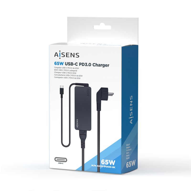 Aisens-Cargador-65W-PD3.0-1xUSB-C-1.8m---Color-Negro