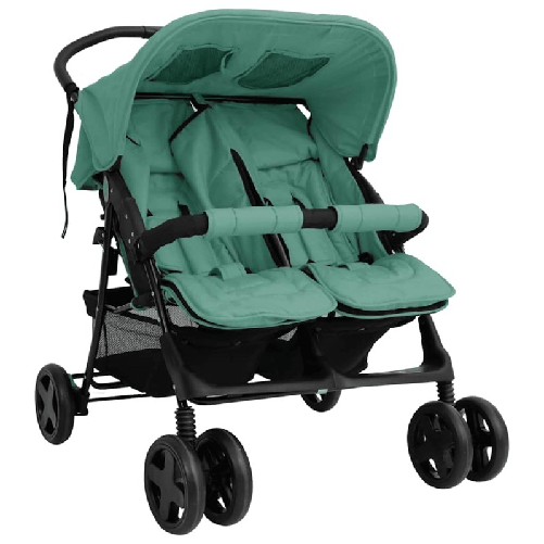 VidaXL Passeggino Gemellare Verde in Acciaio