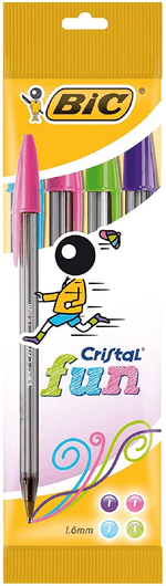 Bic-Crystal-Fun-Pack-di-4-Boligrafos-de-Bola---Punta-rotonda-da-16-mm---corsa-042-mm---inchiostro-a-base-di-olio---col