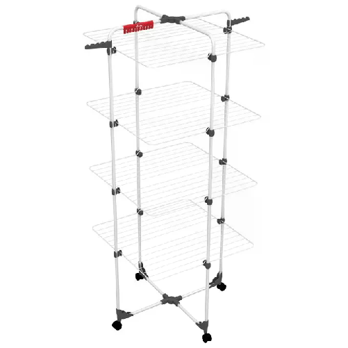Vileda Mixer 4 Stendibiancheria a Torre a 4 Ripiani Ripiegabile con Ruote in Metallo Bianco 5x71x163.5 cm