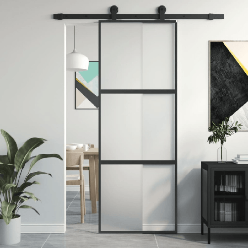 VidaXL Porta Scorrevole Nera 76x205 cm in Vetro Temperato e Alluminio