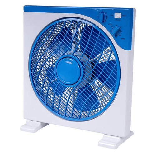 TrAdE Shop Traesio  Ventilatore Quadrato Box Fan 45 Watt 30 Cm Con Timer Bianco Azzurro 5 Pale 5340055 -