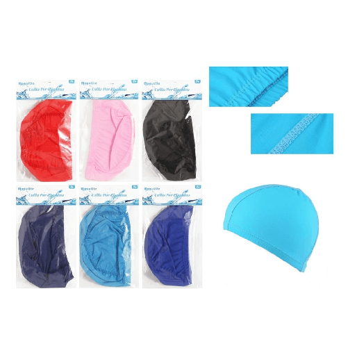 TrAdE Shop Traesio  Cuffia Nuoto Per Piscina Estate In Tessuto Unisex 6 Colori Misti 25x17 Cm 605434 -