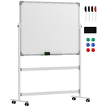 HOMCOM Lavagna Magnetica Bianca a 2 Facce con Accessori e 4 Ruote, in Alluminio e Acciaio, 127x50x165 cm
