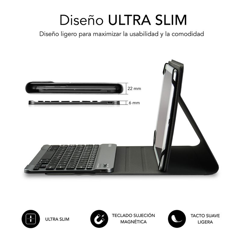 Subblim-Teclado-Bluetooth-extraible---Funda-universal-9-101----Diseño-ultradelgado---Soporte-ajustable---Acceso-a-todas