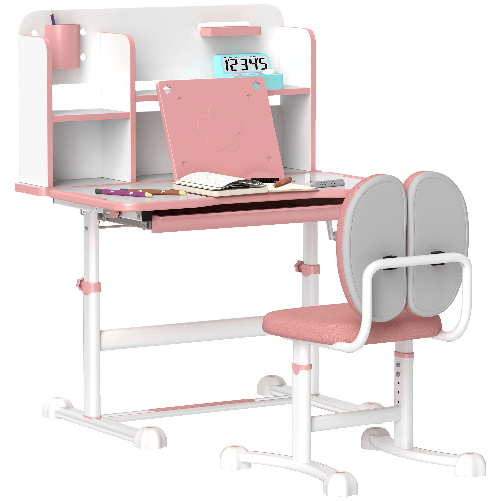 AIYAPLAY Set Scrivania e Sedia per Bambini Regolabili, Banco Scuola con Piano Inclinabile, Cassetto