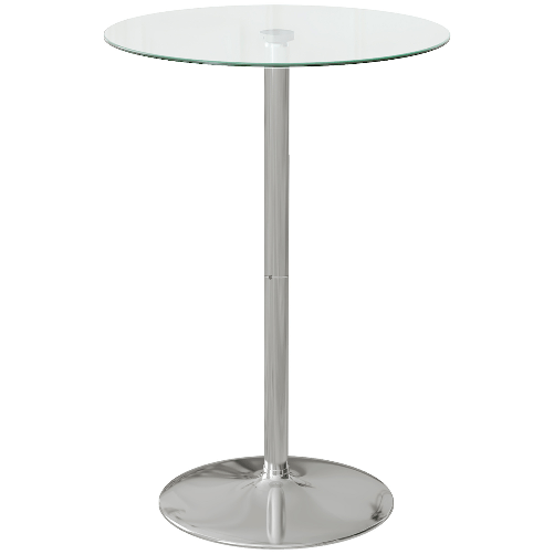 HOMCOM Tavolo Alto da Bar Moderno Rotondo con Base in Acciaio e Piano in Vetro, Ø70x102cm, Trasparente
