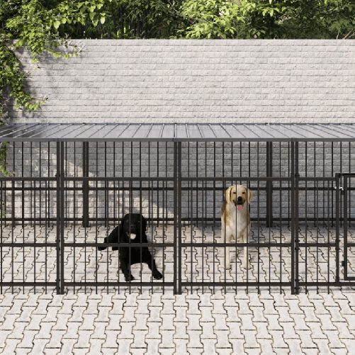 VidaXL Gabbia per Cani da Esterno con Tetto in Acciaio 9,38 m²