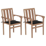 VidaXL Sedie da Giardino 2 pz con Cuscini Neri Massello di Teak