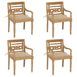 VidaXL Sedie Batavia con Cuscini 4 pz in Legno Massello di Teak