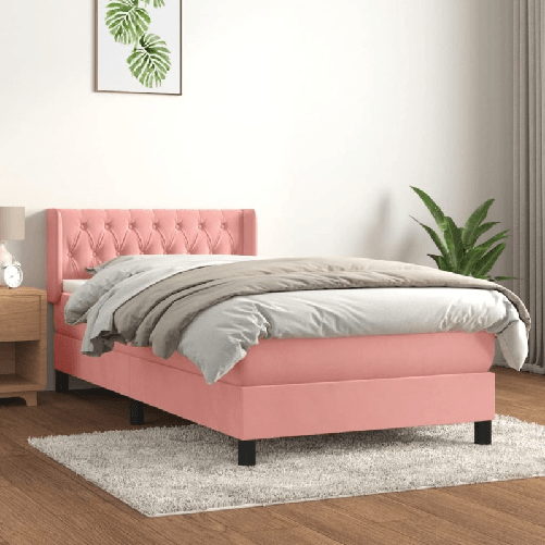 VidaXL Giroletto a Molle con Materasso Rosa 100x200 cm in Velluto