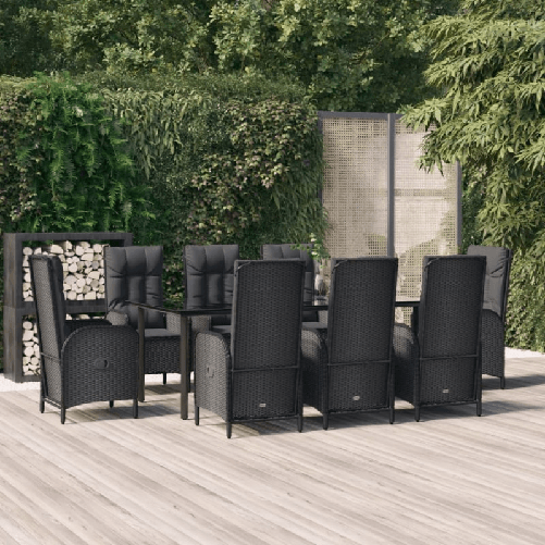 VidaXL Set da Pranzo da Giardino 9 pz con Cuscini Nero in Polyrattan