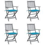 VidaXL Sedie da Giardino Pieghevoli 4pz con Cuscini in Massello Acacia
