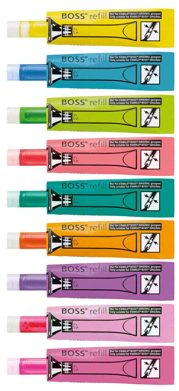 Stabolo-Boss-70-pacchetto-di-20-ricariche-da-3-ml-per-marcatore-fluorescente---inchiostro-a-base-d-acqua---colore-giallo