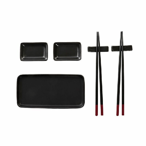 DKD Home Decor Set per Sushi DKD Home Decor Nero Bambù Gres (31,3 x 19,3 x 2,7 cm)