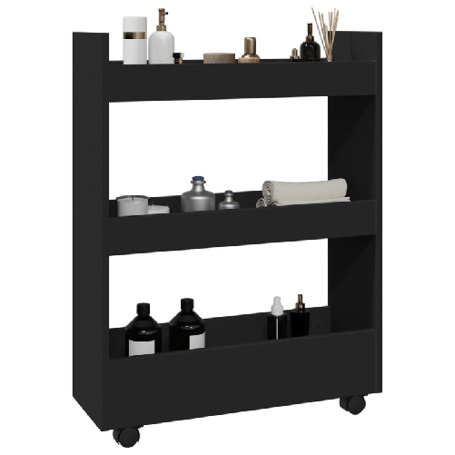 VidaXL Carrello Portaoggetti Stretto a 3 Livelli Nero in Truciolato