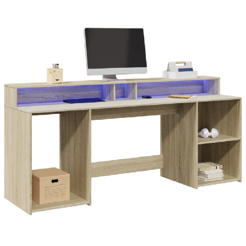 VidaXL Scrivania con Luci LED Rovere Sonoma 200x55x91cm in Truciolato