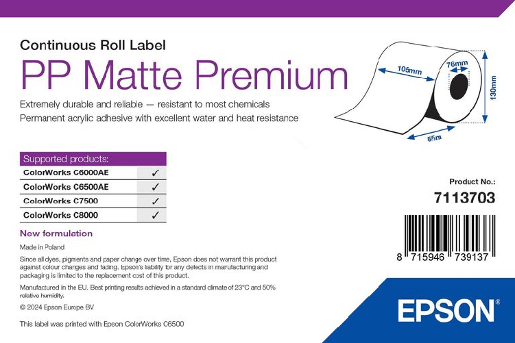 Epson 7113703 etichetta per stampante bianco etichetta per stampante autoadesiva